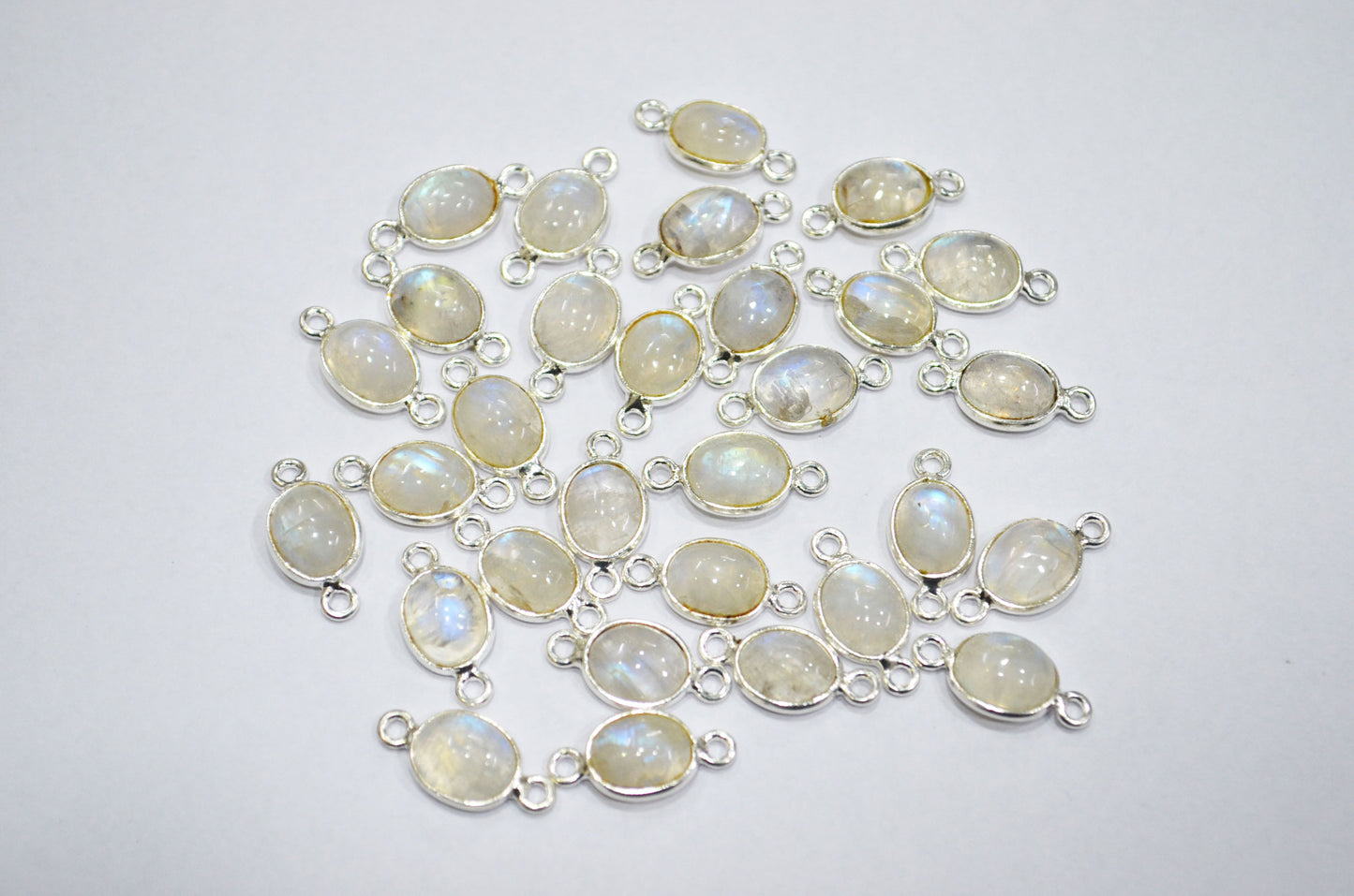 Rainbow Moonstone Smooth Oval Shape Double Bail Connector , Sold By Piece , 8x16 mm , RB-6076