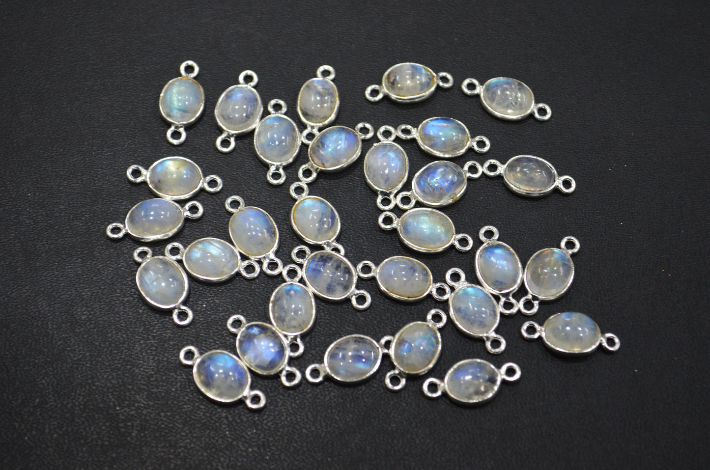 Rainbow Moonstone Smooth Oval Shape Double Bail Connector , Sold By Piece , 8x16 mm , RB-6076