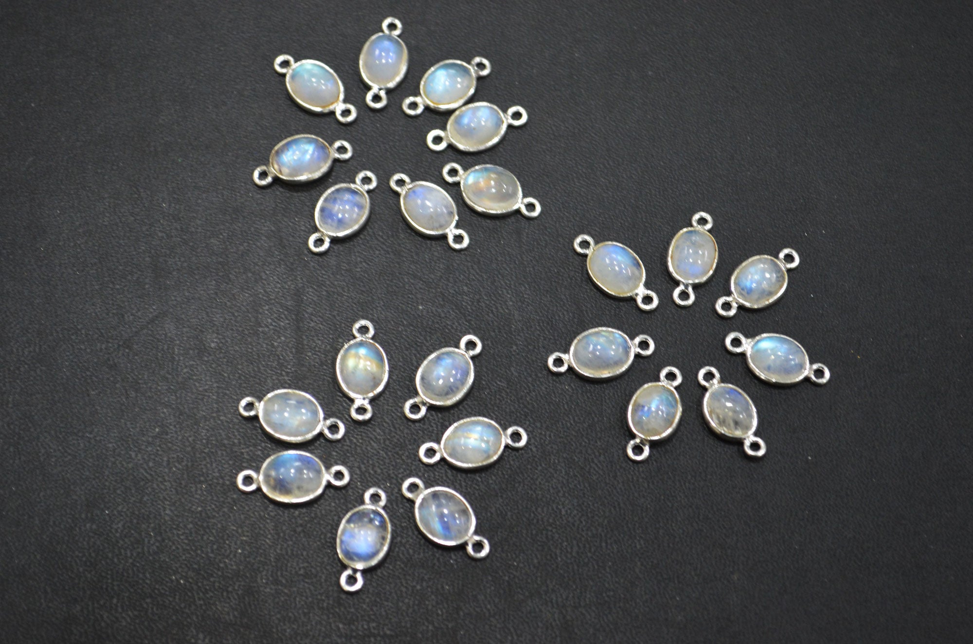 Rainbow Moonstone Smooth Oval Shape Double Bail Connector , Sold By Piece , 8x16 mm , RB-6076