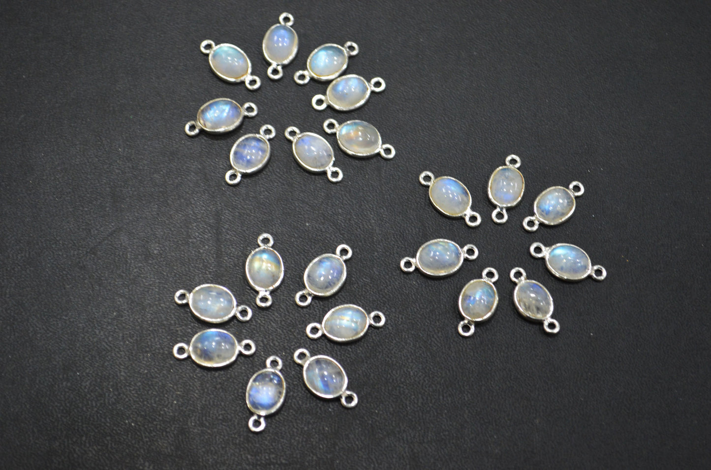 Rainbow Moonstone Smooth Oval Shape Double Bail Connector , Sold By Piece , 8x16 mm , RB-6076