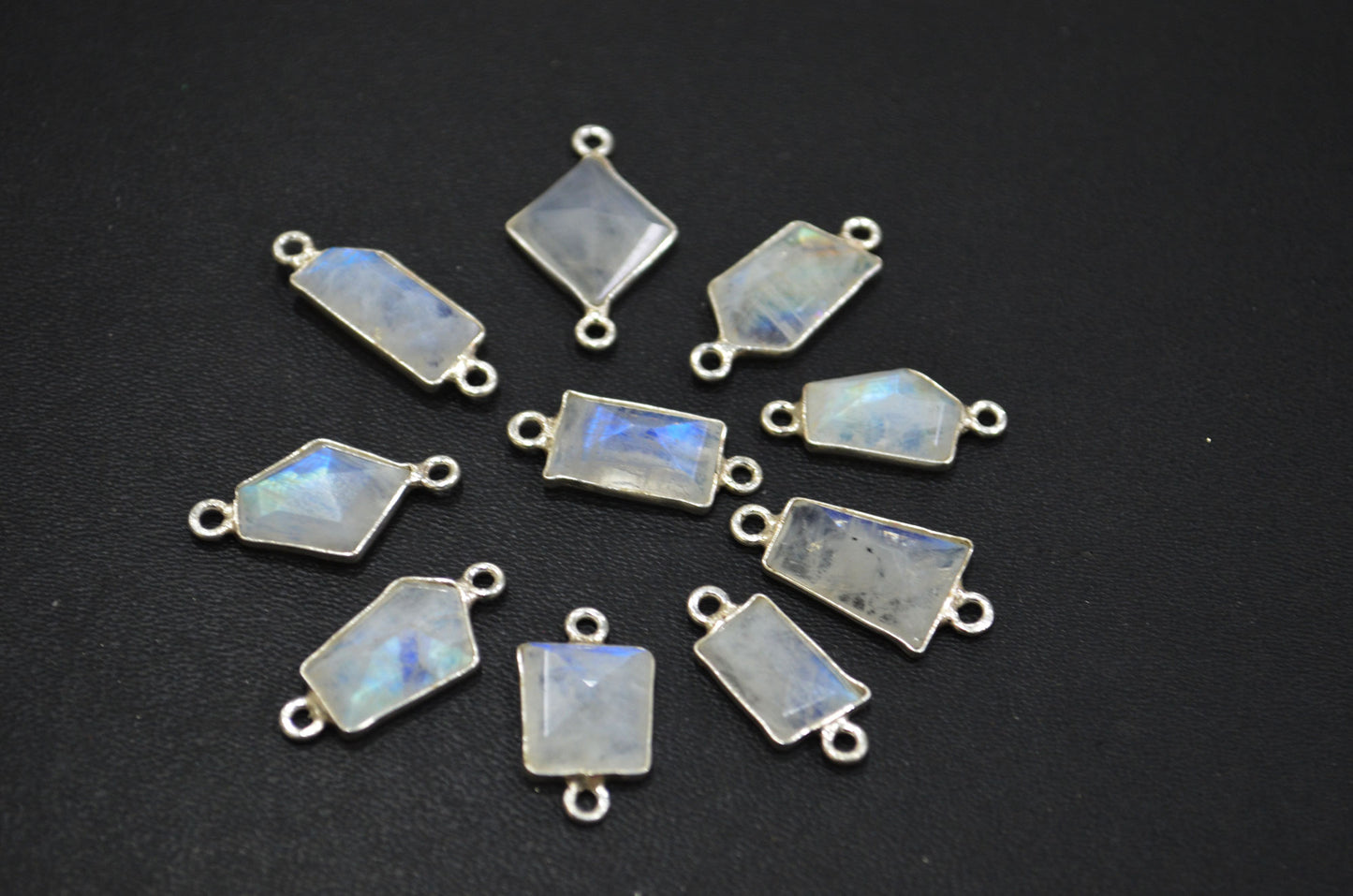 Rainbow Moonstone Faceted Fancy Cut Cab Shape Connector , Sold By Piece , 6 - 10 mm , RB-6077