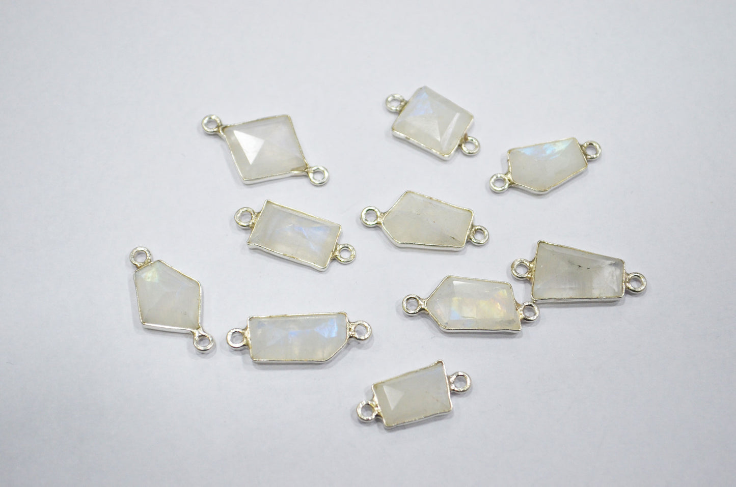 Rainbow Moonstone Faceted Fancy Cut Cab Shape Connector , Sold By Piece , 6 - 10 mm , RB-6077