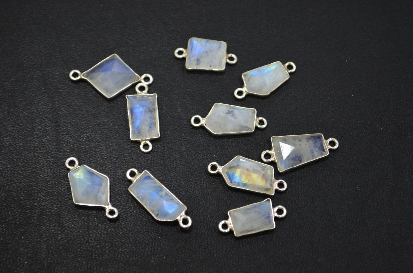 Rainbow Moonstone Faceted Fancy Cut Cab Shape Connector , Sold By Piece , 6 - 10 mm , RB-6077