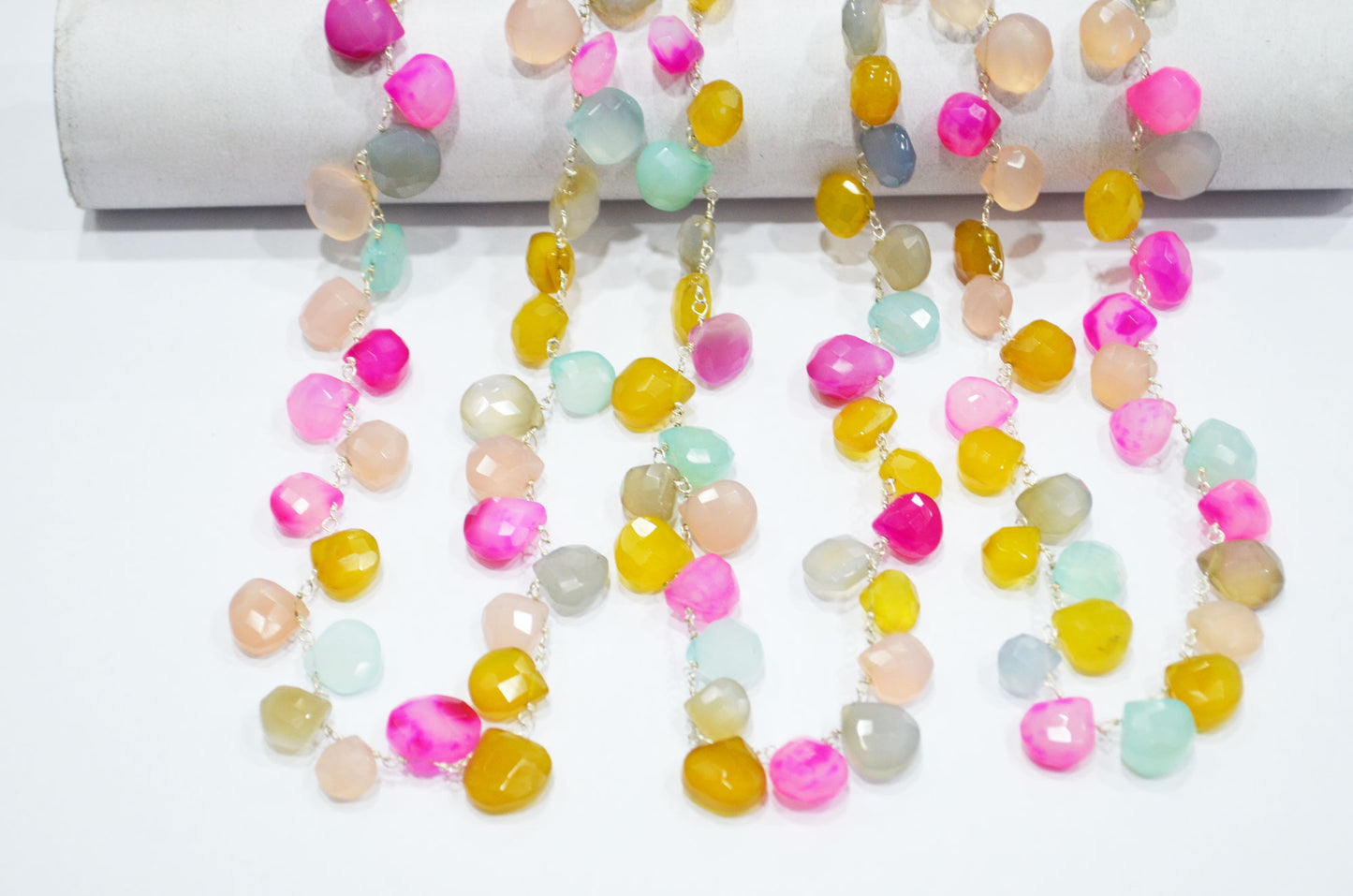 Pastel Multi Chalcedony Faceted Heart Shape Rosary Beaded Chain , 7 - 12 mm , RB-6081