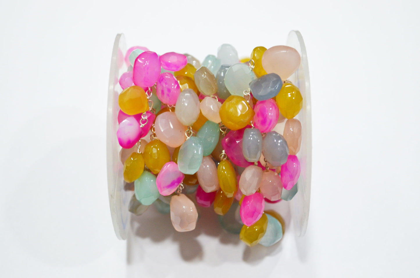 Pastel Multi Chalcedony Faceted Heart Shape Rosary Beaded Chain , 7 - 12 mm , RB-6081