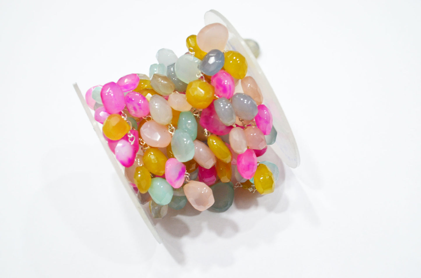 Pastel Multi Chalcedony Faceted Heart Shape Rosary Beaded Chain , 7 - 12 mm , RB-6081