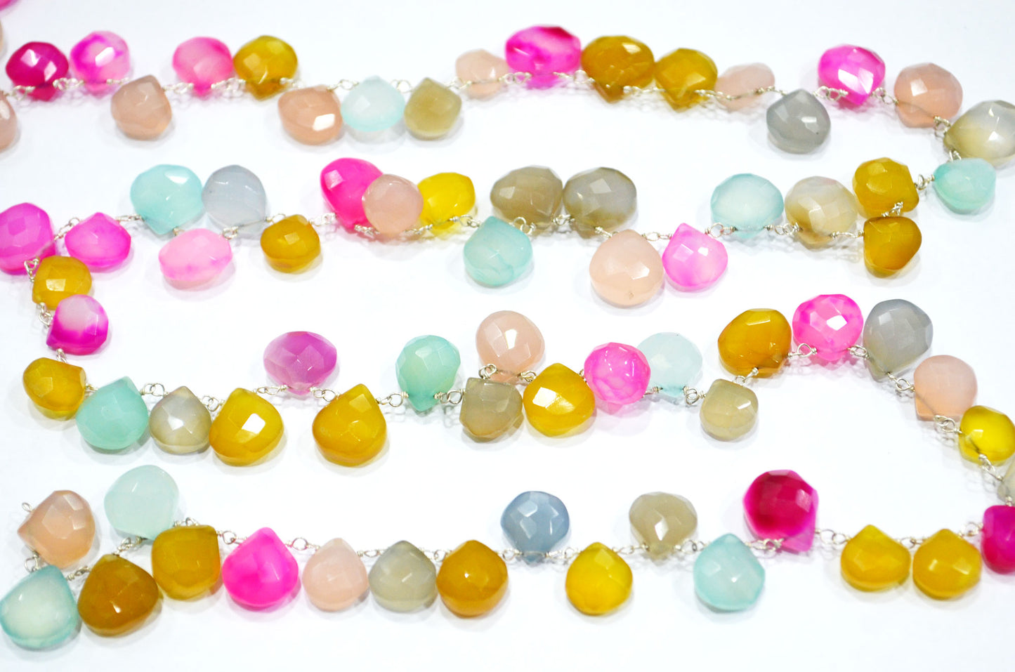Pastel Multi Chalcedony Faceted Heart Shape Rosary Beaded Chain , 7 - 12 mm , RB-6081