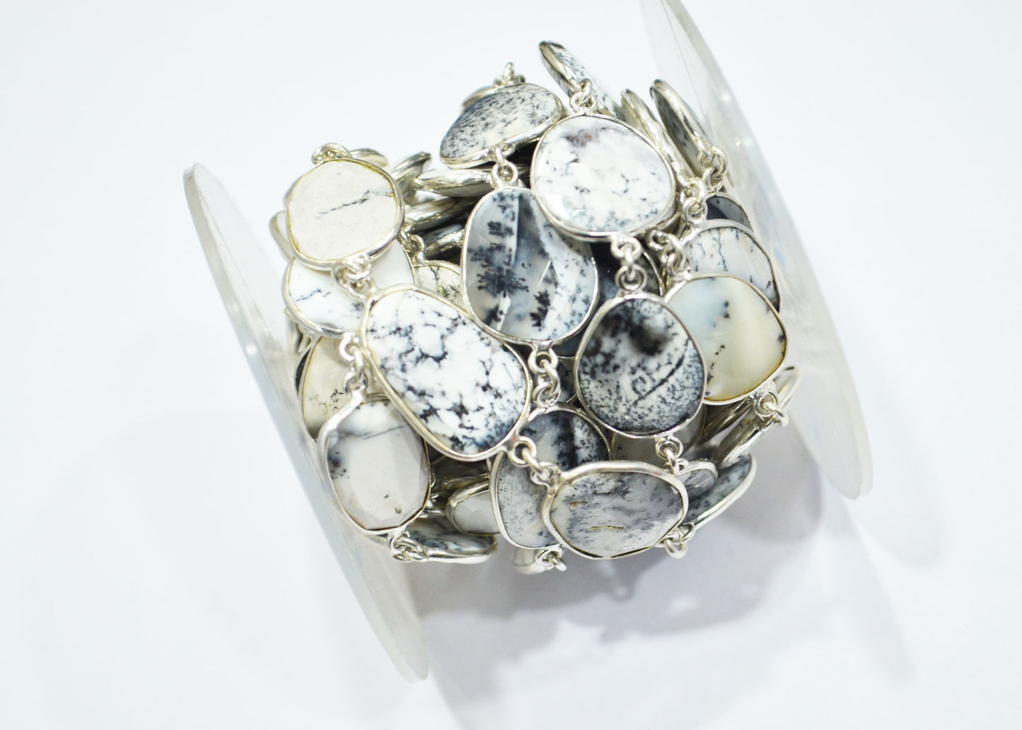 Dendrite Opal Faceted Slice Shape Connector Chain , 16 - 19 mm , RB-6082