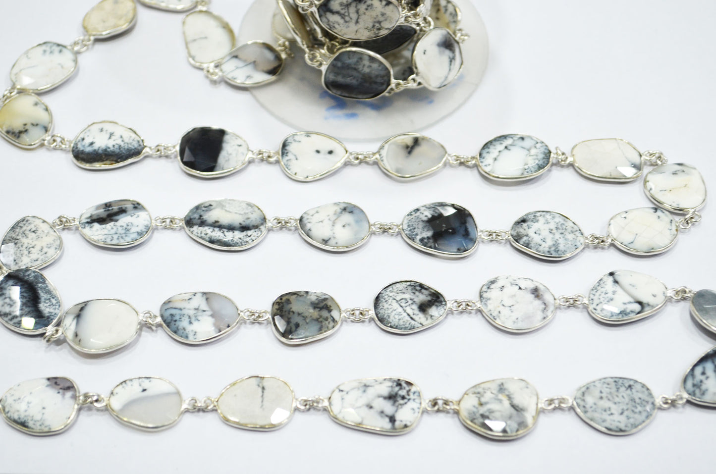 Dendrite Opal Faceted Slice Shape Connector Chain , 16 - 19 mm , RB-6082