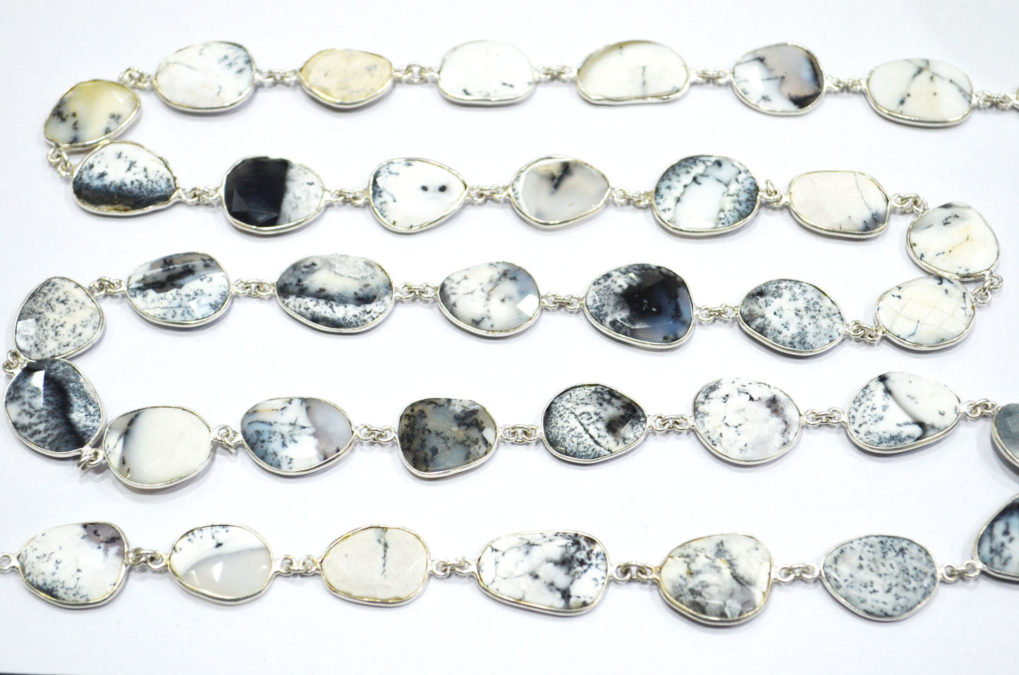 Dendrite Opal Faceted Slice Shape Connector Chain , 16 - 19 mm , RB-6082