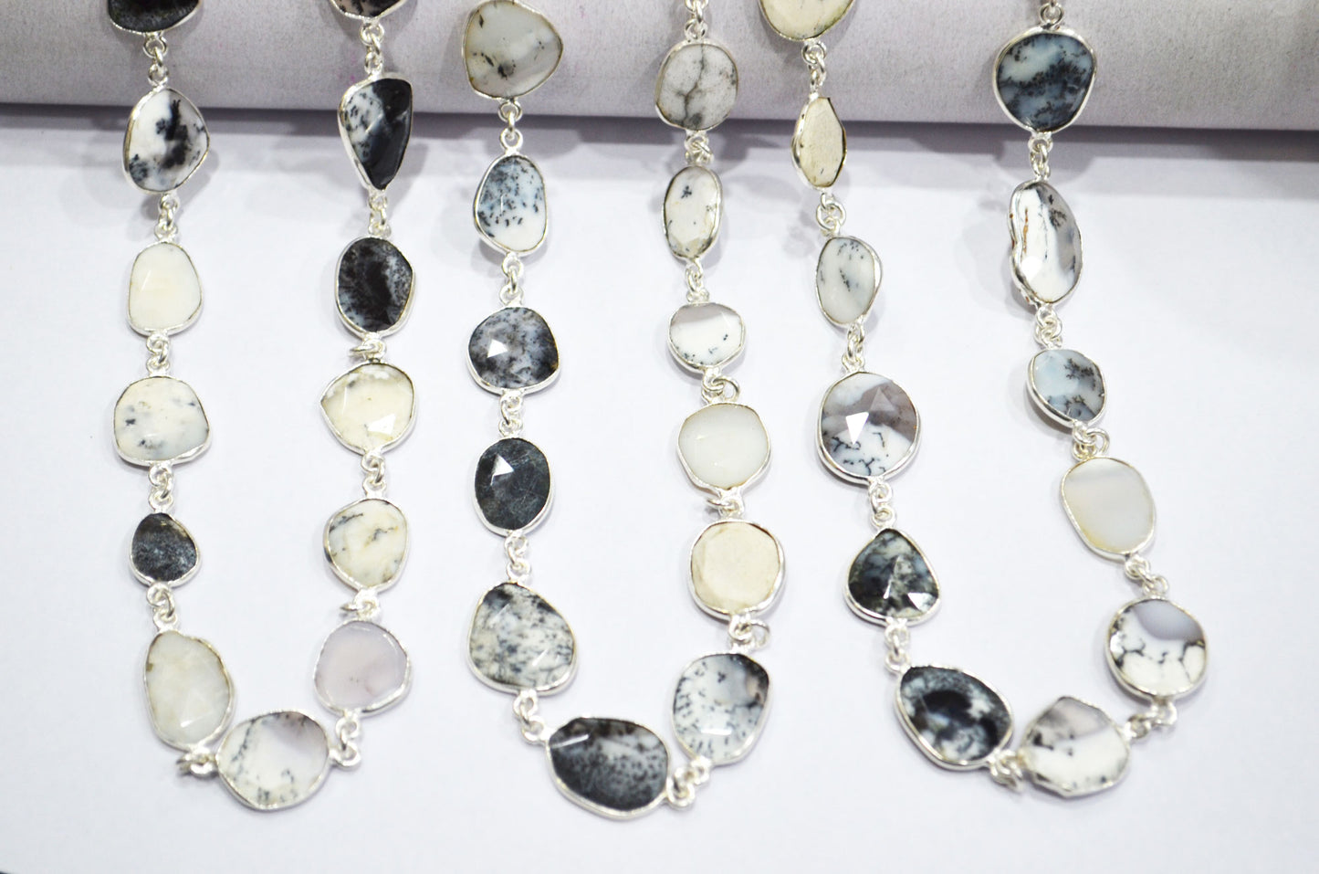 Dendrite Opal Faceted Slice Shape Connector Chain , 8 - 12 mm , RB-6083