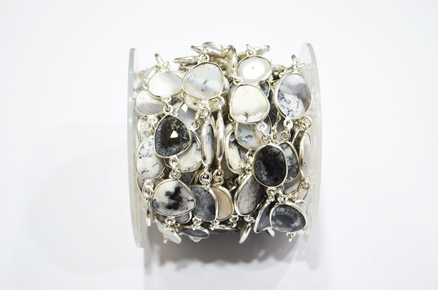 Dendrite Opal Faceted Slice Shape Connector Chain , 8 - 12 mm , RB-6083