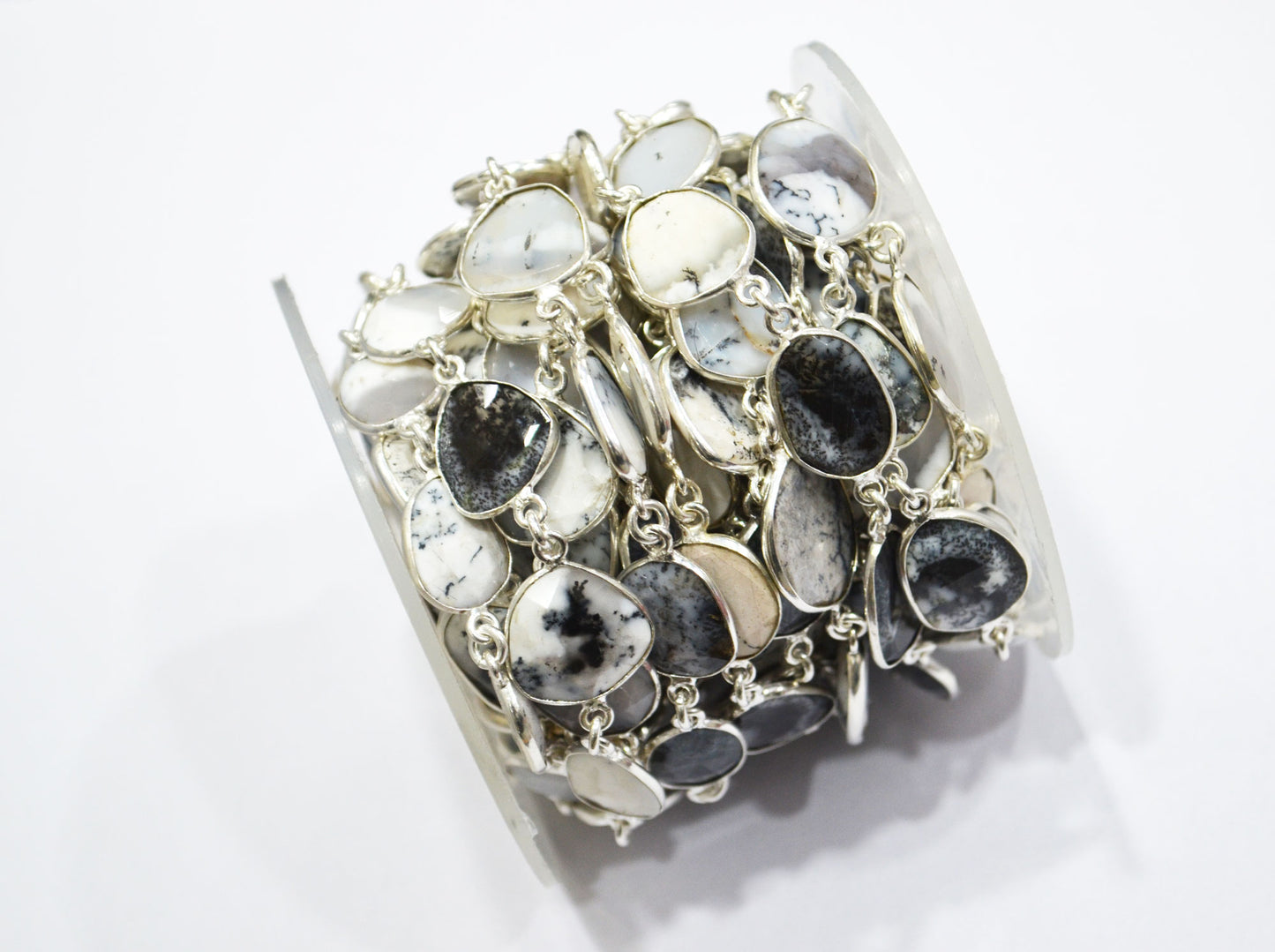 Dendrite Opal Faceted Slice Shape Connector Chain , 8 - 12 mm , RB-6083