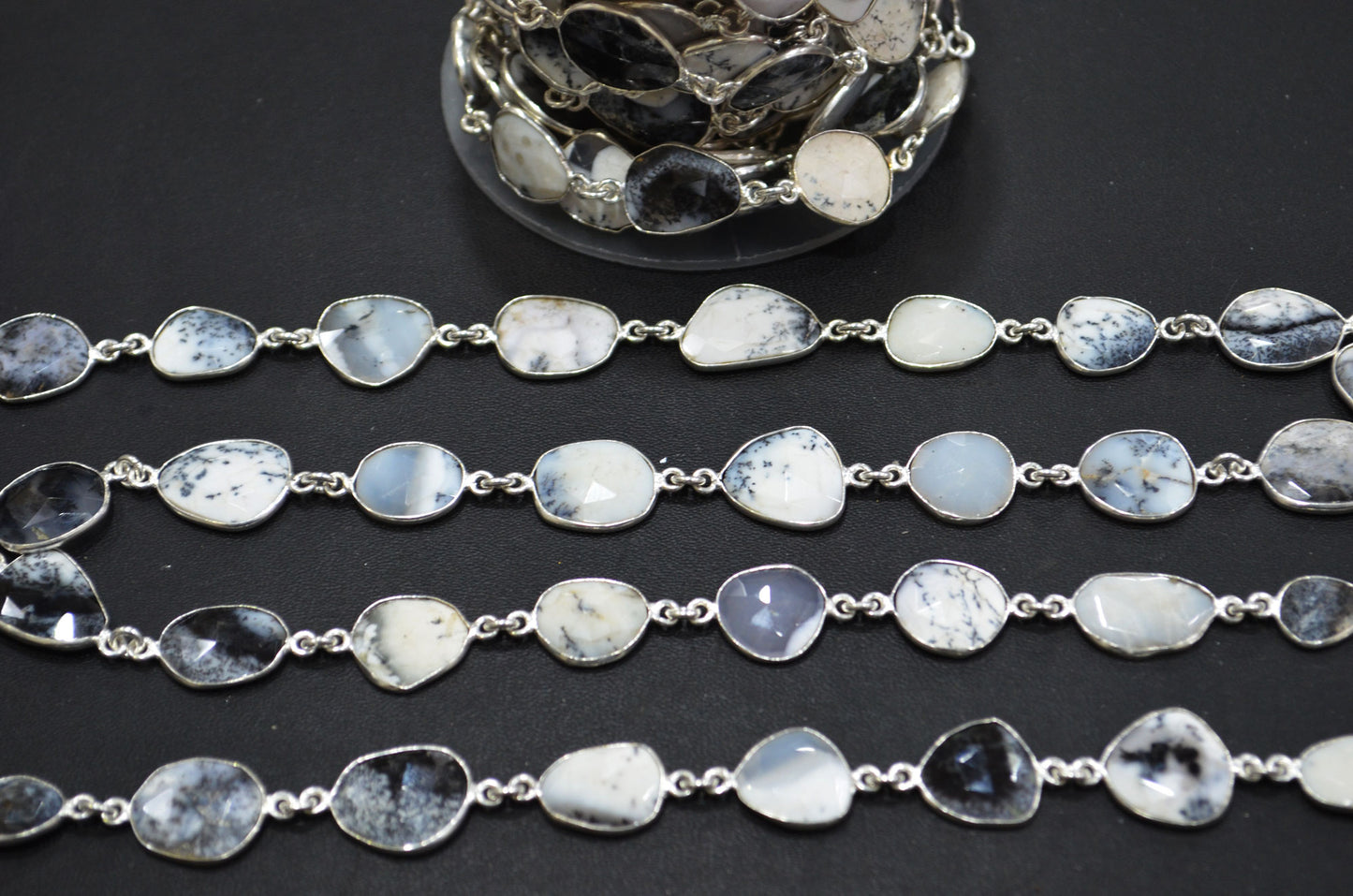 Dendrite Opal Faceted Slice Shape Connector Chain , 8 - 12 mm , RB-6083