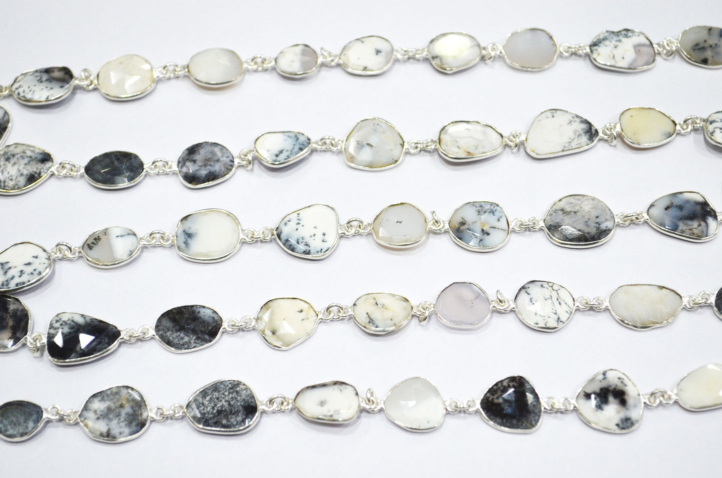 Dendrite Opal Faceted Slice Shape Connector Chain , 8 - 12 mm , RB-6083
