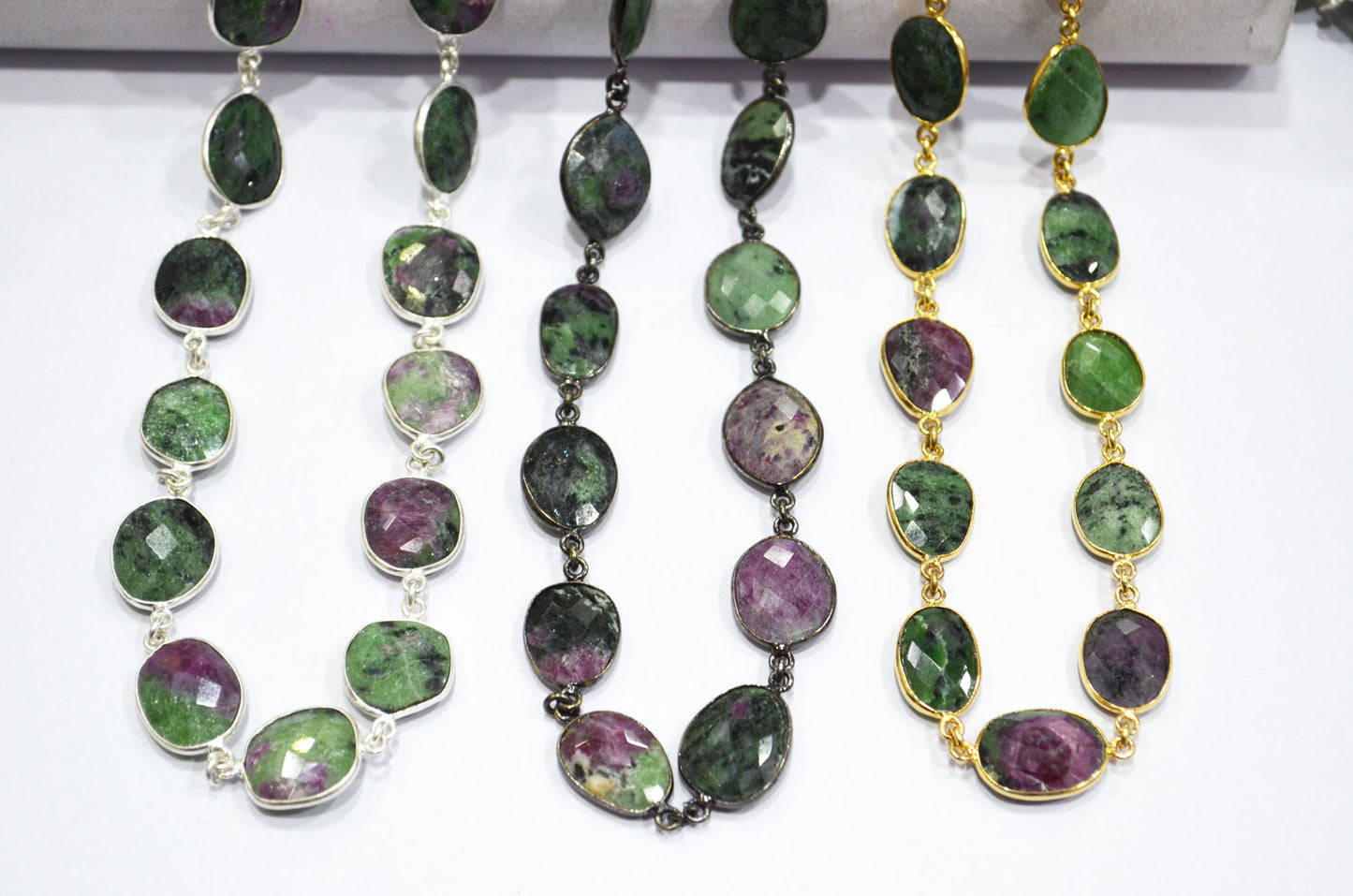 Ruby Zoisite Faceted Slice Shape Connector Chain , 13 - 16 mm , RB-6084