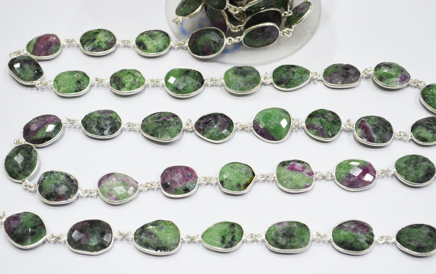 Ruby Zoisite Faceted Slice Shape Connector Chain , 13 - 16 mm , RB-6084