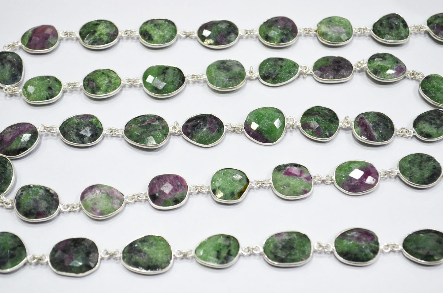 Ruby Zoisite Faceted Slice Shape Connector Chain , 13 - 16 mm , RB-6084