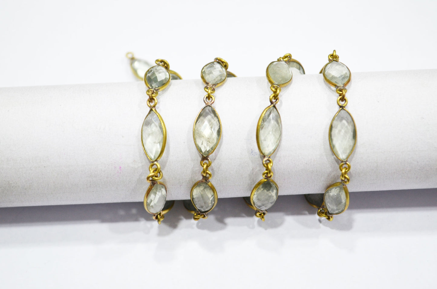 Green Amethyst Faceted Marquise Shape Connector Chain , 8x15 mm , RB-6085