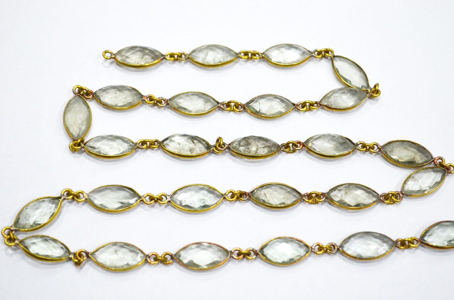Green Amethyst Faceted Marquise Shape Connector Chain , 8x15 mm , RB-6085