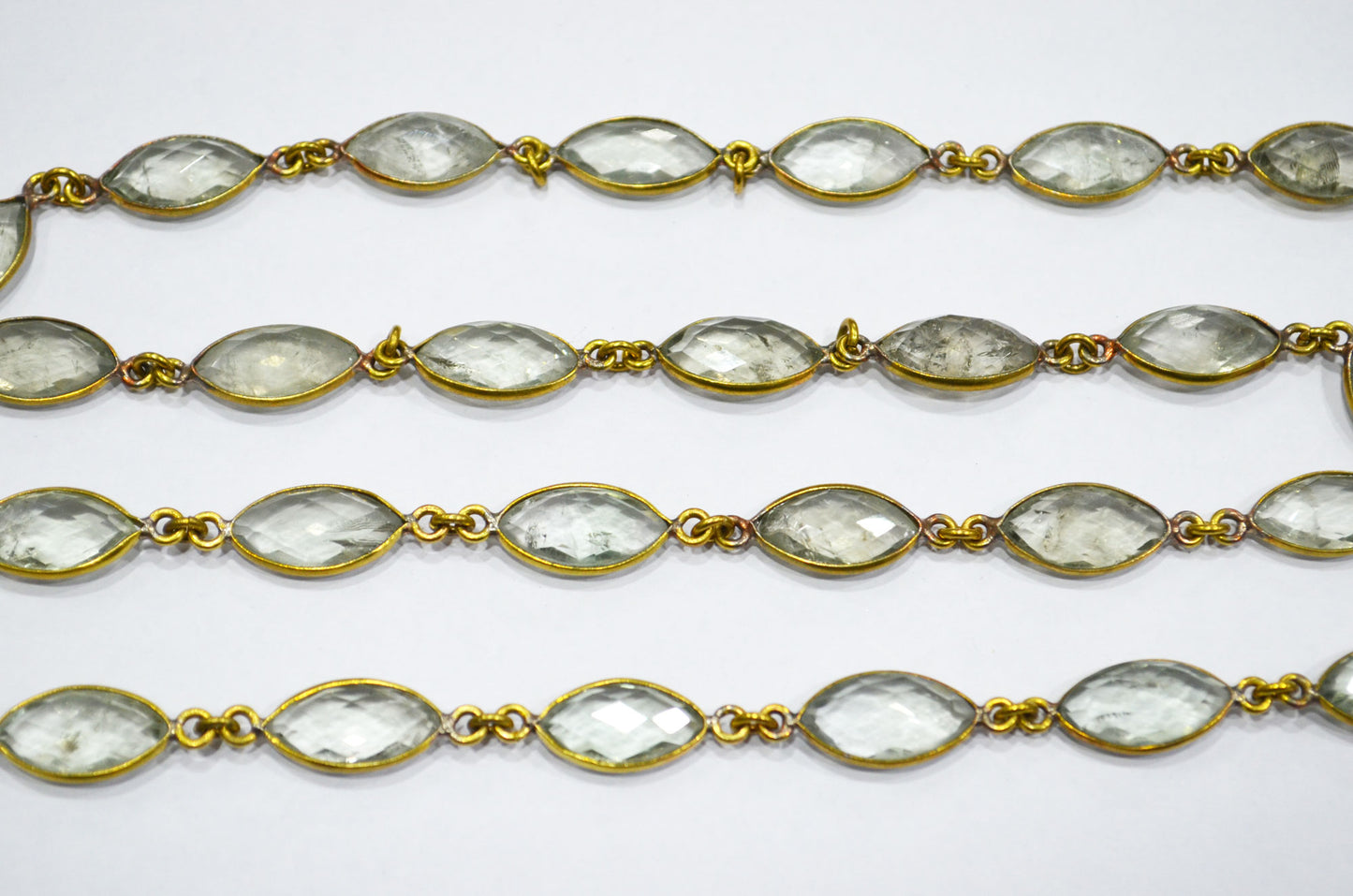 Green Amethyst Faceted Marquise Shape Connector Chain , 8x15 mm , RB-6085