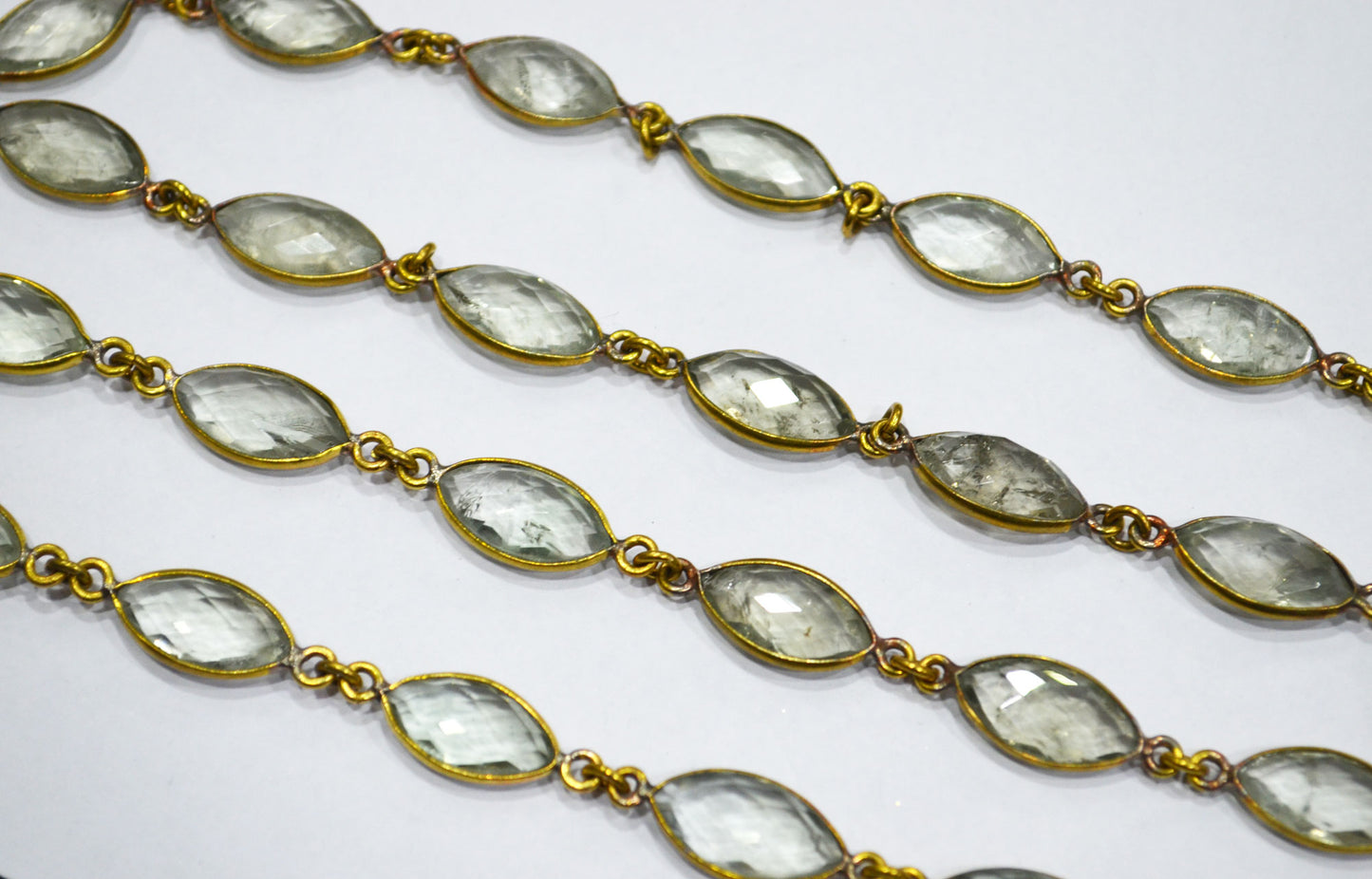 Green Amethyst Faceted Marquise Shape Connector Chain , 8x15 mm , RB-6085