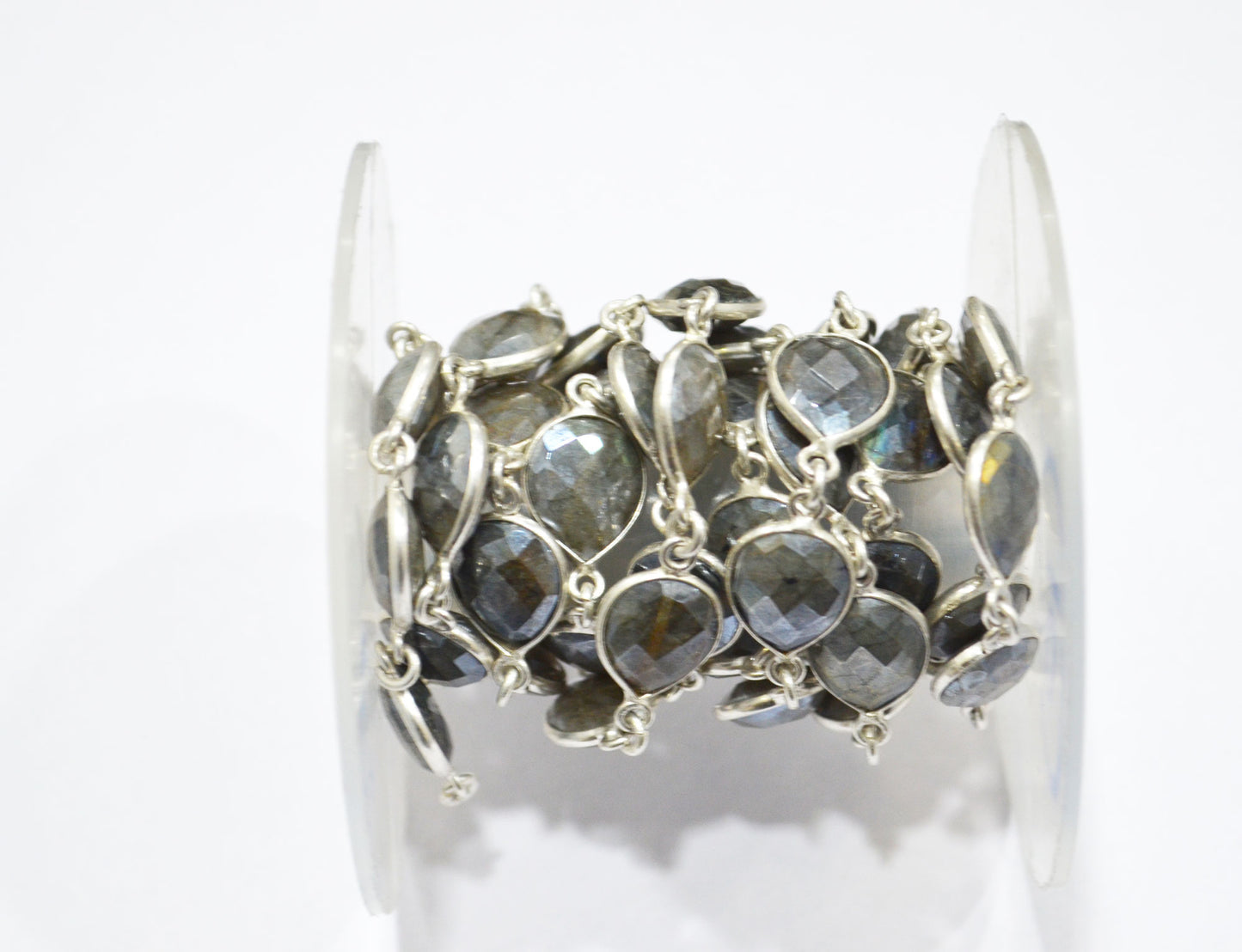 Labradorite AB Coated Faceted Pear Shape Connector Chain , 10x12 mm , RB-6086
