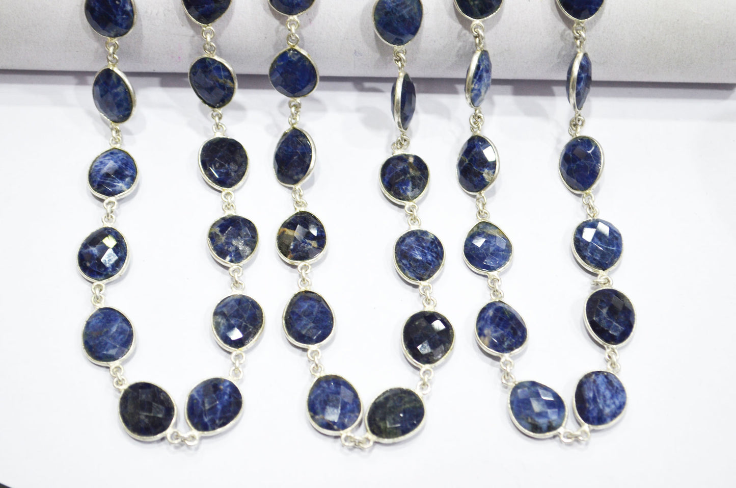 Natural Sodalite Faceted Egg Shape Connector Chain , 12x14 - 13x15 mm , RB-6087