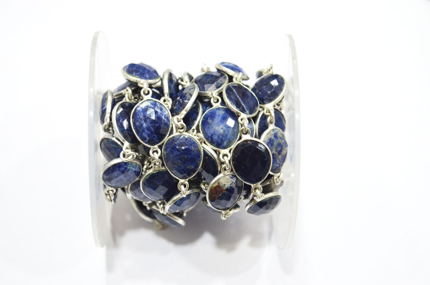 Natural Sodalite Faceted Egg Shape Connector Chain , 12x14 - 13x15 mm , RB-6087