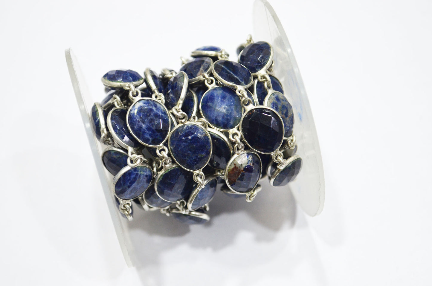 Natural Sodalite Faceted Egg Shape Connector Chain , 12x14 - 13x15 mm , RB-6087