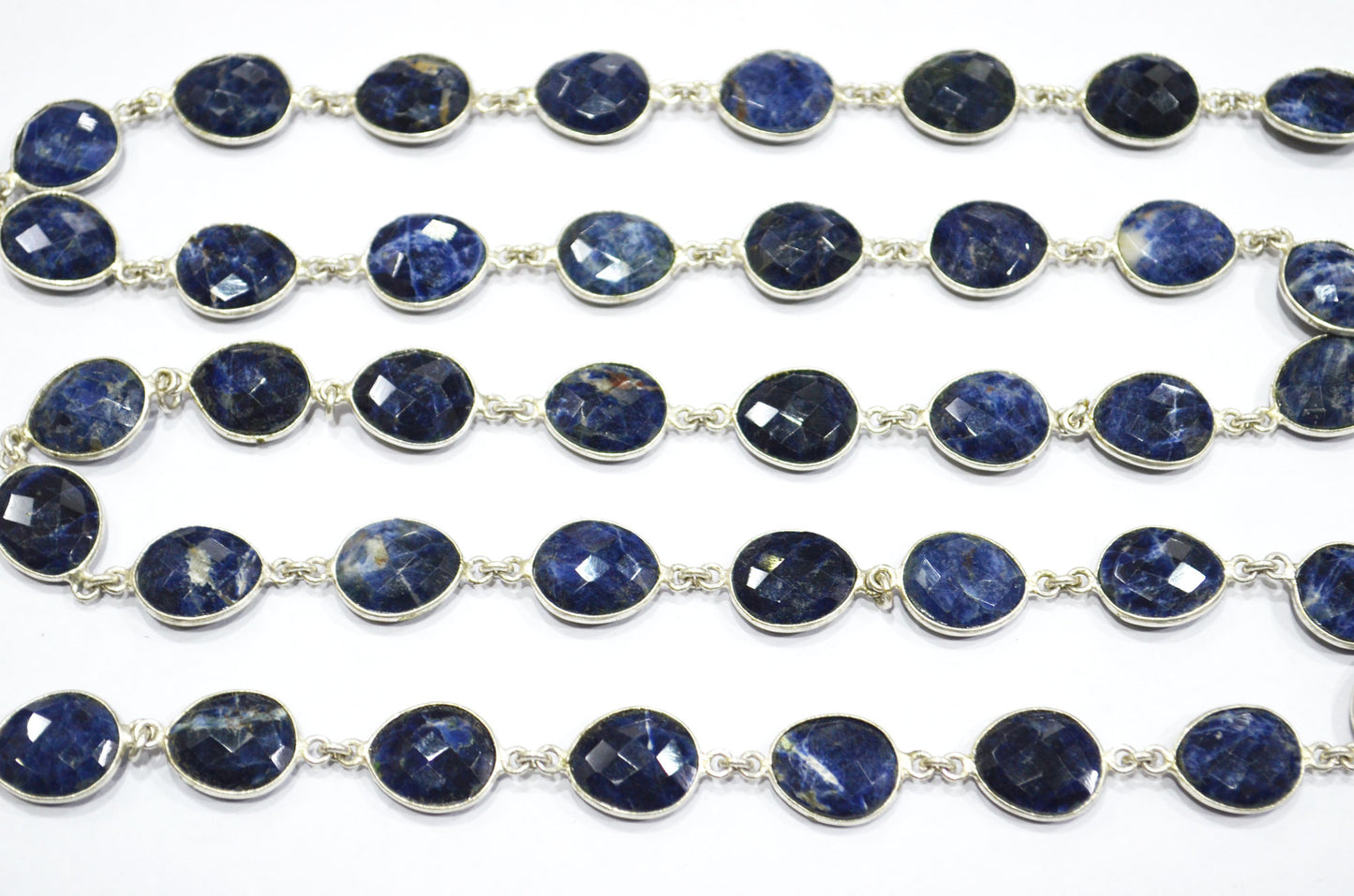 Natural Sodalite Faceted Egg Shape Connector Chain , 12x14 - 13x15 mm , RB-6087