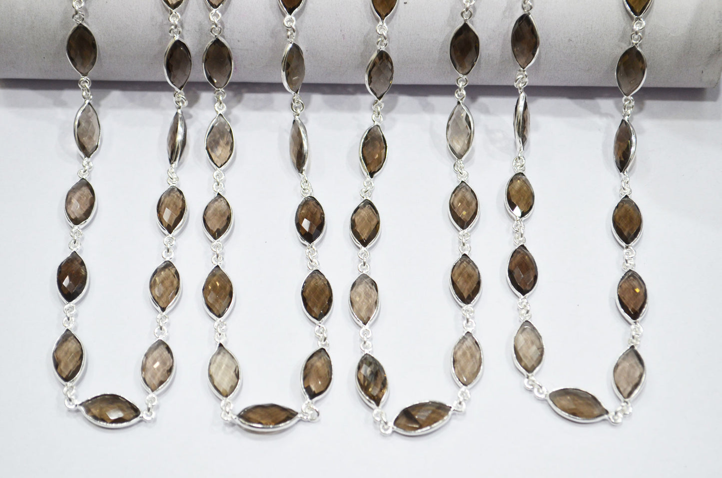 Smoky Hydro Quartz Faceted Marquise Shape Connector Chain , 8x15 mm , RB-6088