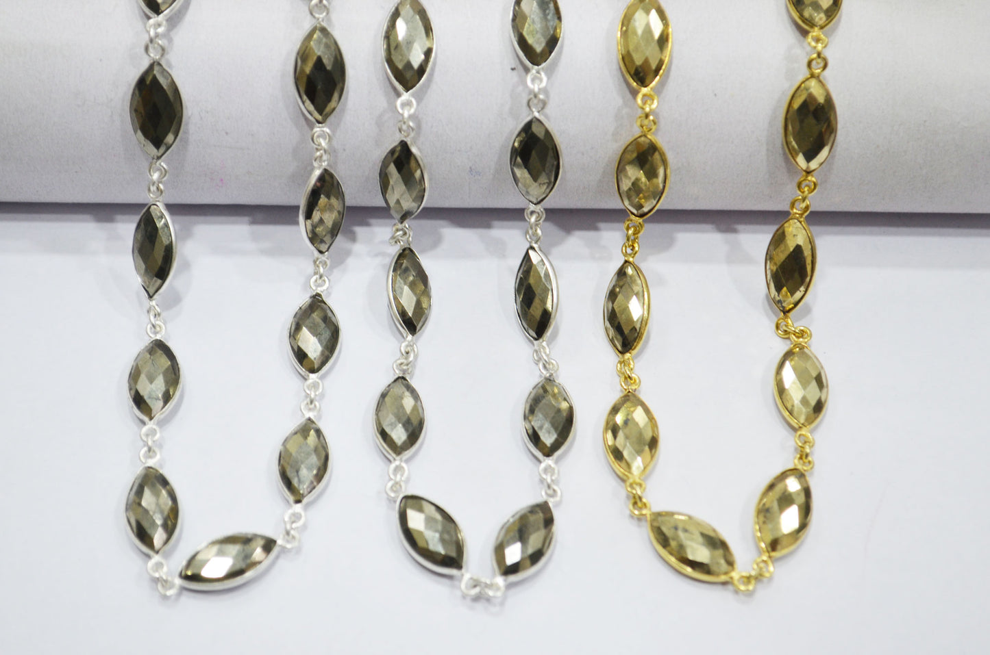 Natural Pyrite Faceted Marquise Shape Connector Chain , 8x15 mm , RB-6089