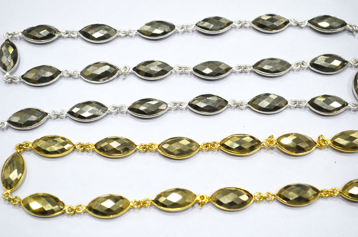 Natural Pyrite Faceted Marquise Shape Connector Chain , 8x15 mm , RB-6089