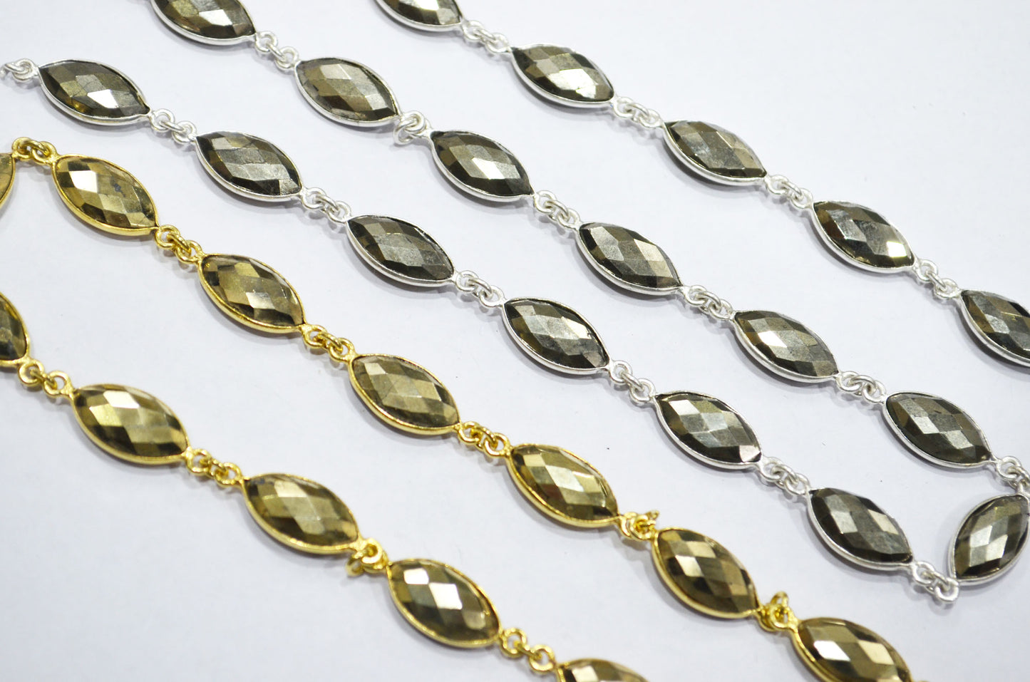Natural Pyrite Faceted Marquise Shape Connector Chain , 8x15 mm , RB-6089