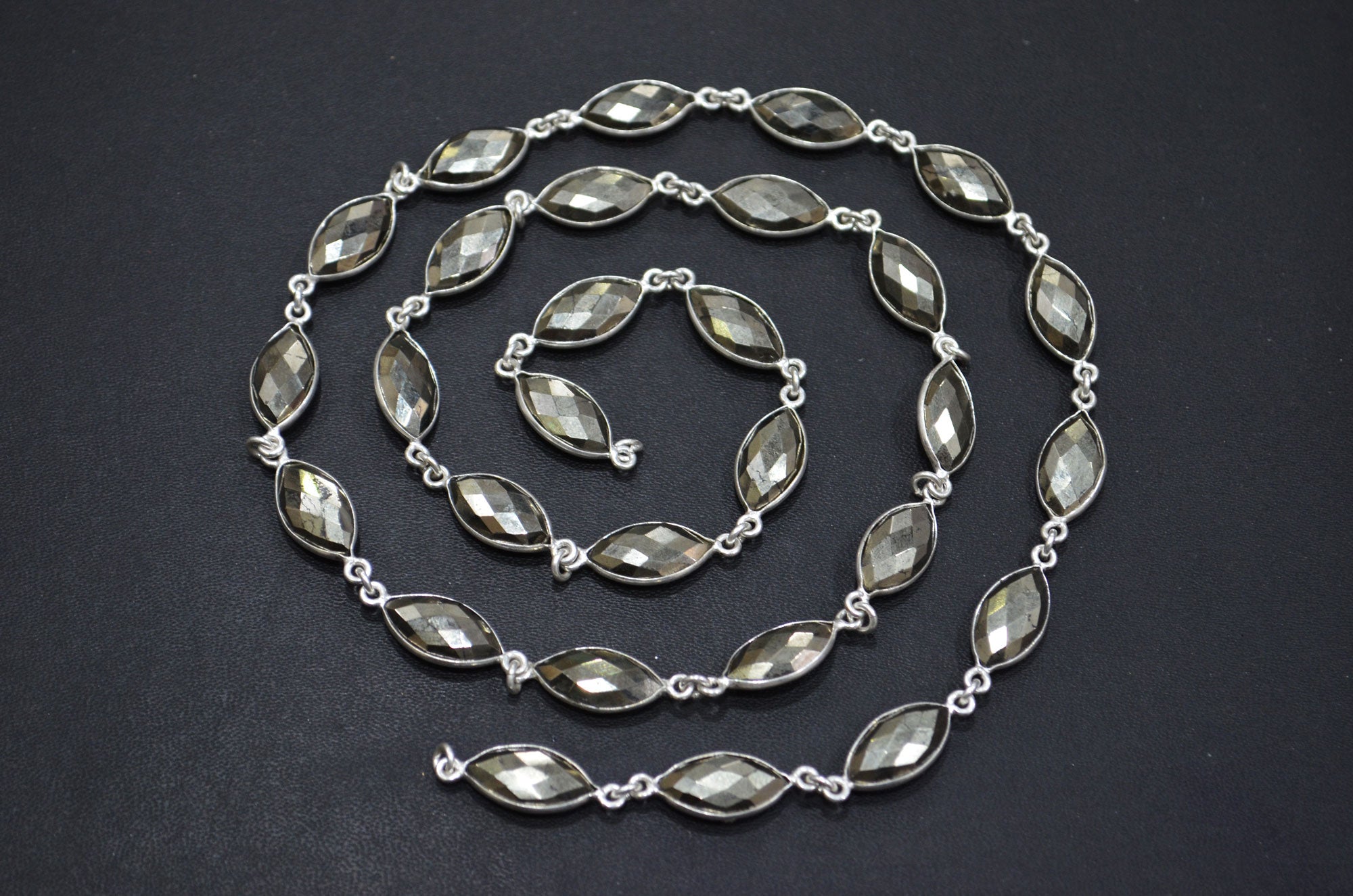 Natural Pyrite Faceted Marquise Shape Connector Chain , 8x15 mm , RB-6089