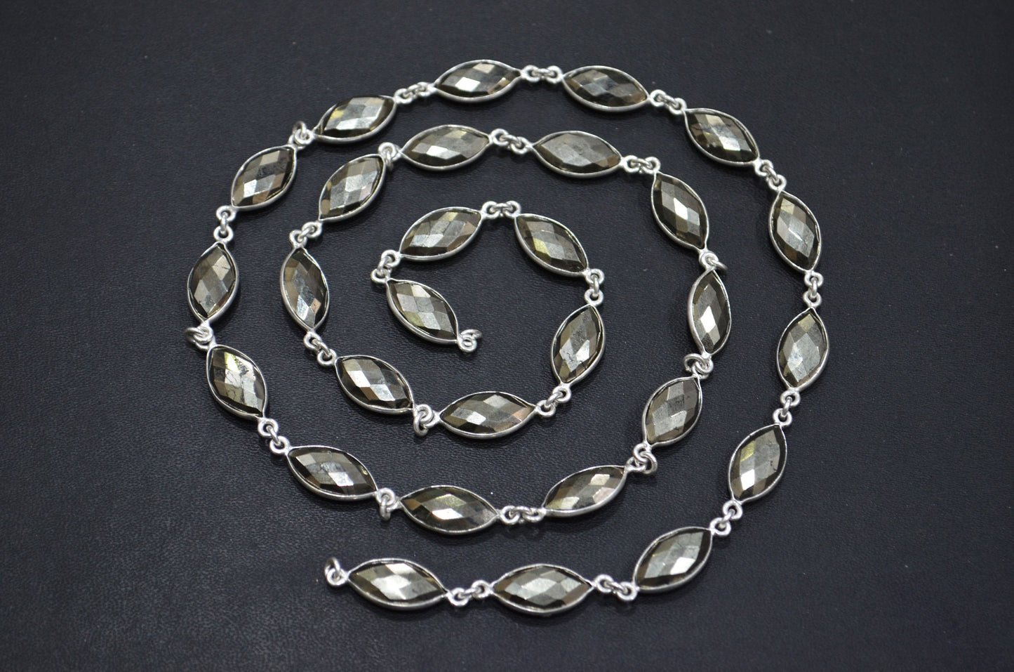 Natural Pyrite Faceted Marquise Shape Connector Chain , 8x15 mm , RB-6089