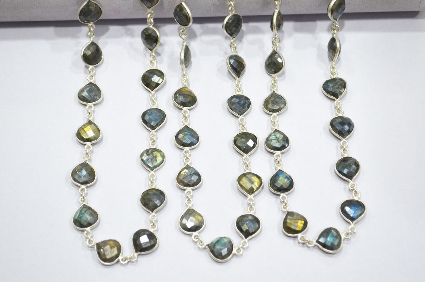 Labradorite AB Coated Faceted Heart Shape Connector Chain , 10 mm , RB-6090