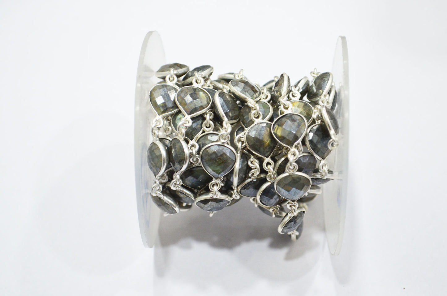 Labradorite AB Coated Faceted Heart Shape Connector Chain , 10 mm , RB-6090
