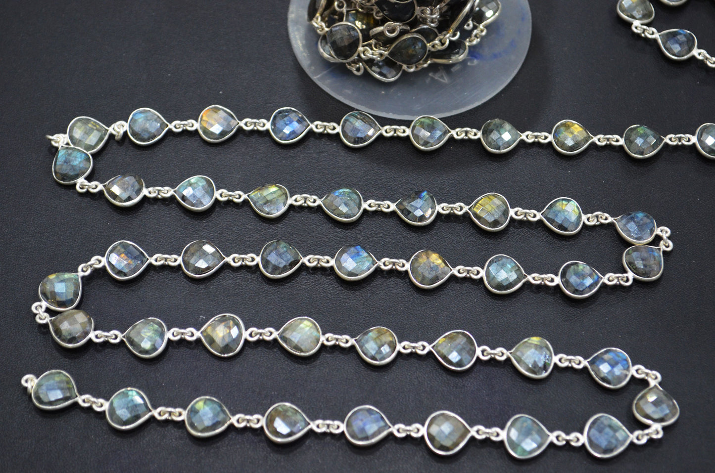 Labradorite AB Coated Faceted Heart Shape Connector Chain , 10 mm , RB-6090