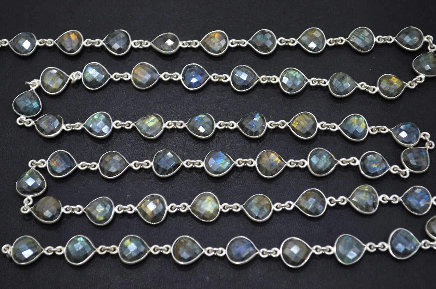 Labradorite AB Coated Faceted Heart Shape Connector Chain , 10 mm , RB-6090