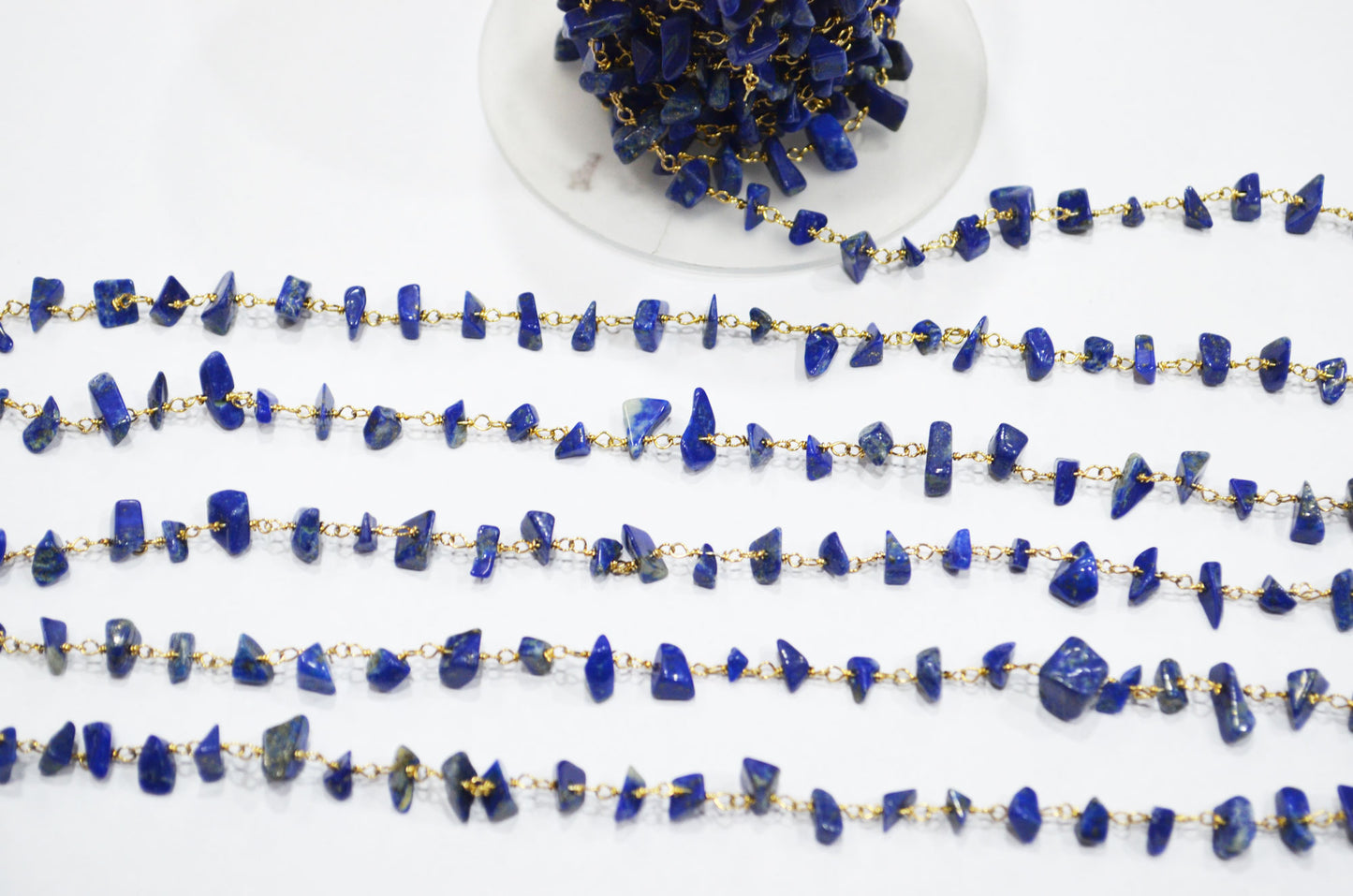 Lapis Lazuli Smooth Irregular Flat Chips Shape Rosary Beaded Chain , 2 - 4.50 mm , RB-6113