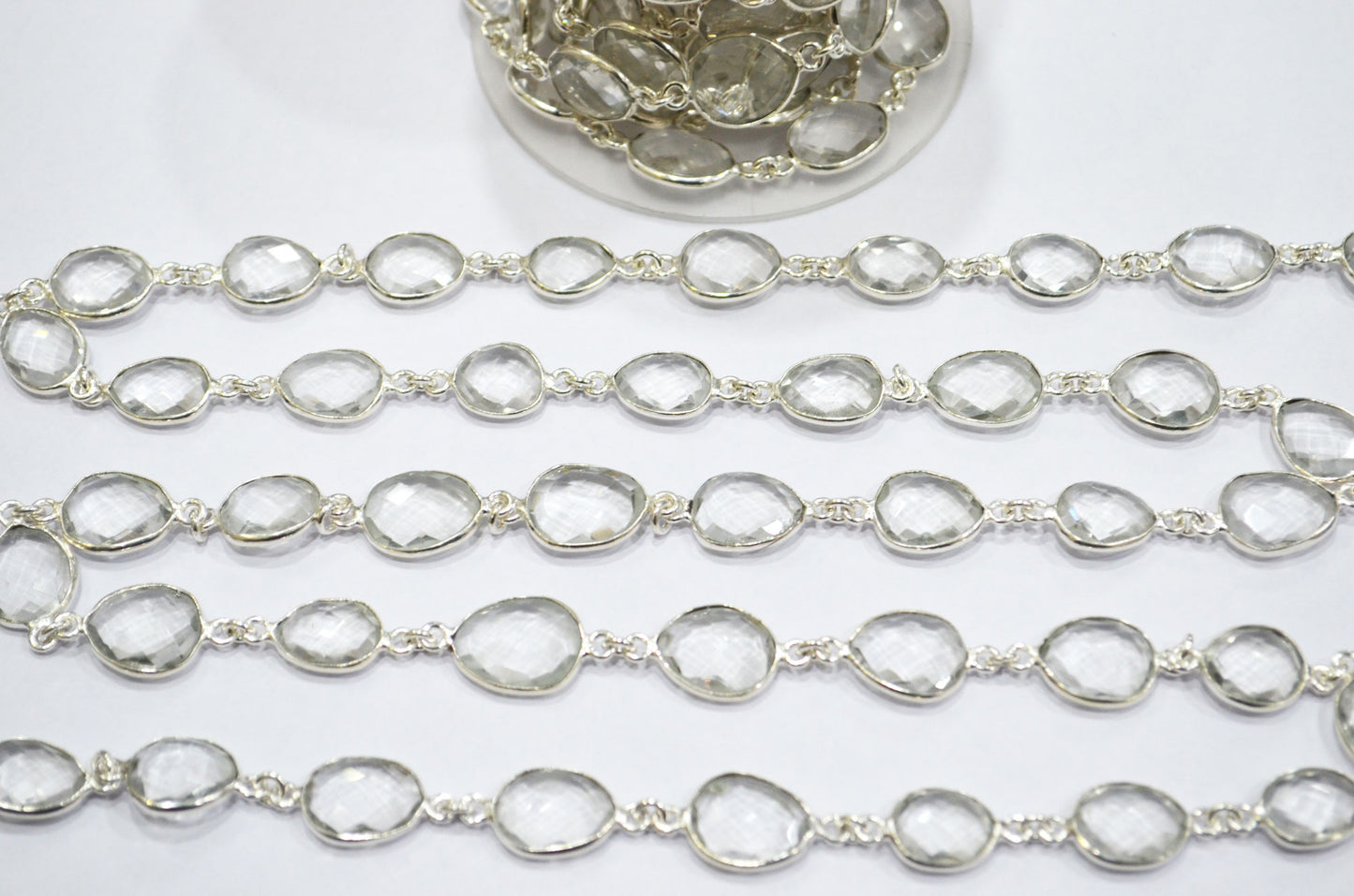 Rock Crystal Faceted Slice Shape Connector Chain , 13 - 18 mm , RB-6094