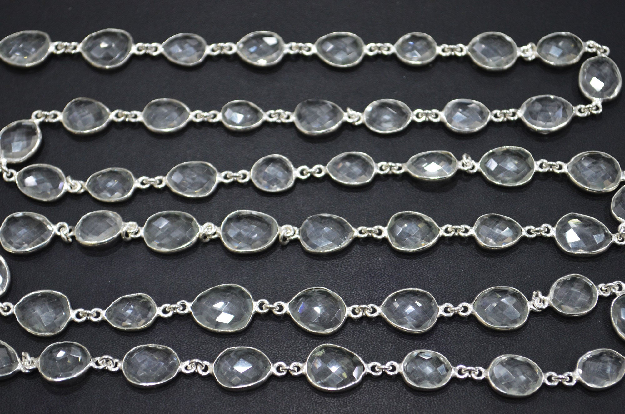 Rock Crystal Faceted Slice Shape Connector Chain , 13 - 18 mm , RB-6094