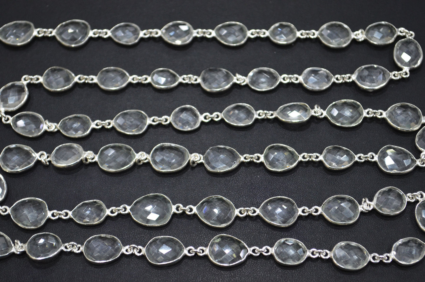 Rock Crystal Faceted Slice Shape Connector Chain , 13 - 18 mm , RB-6094