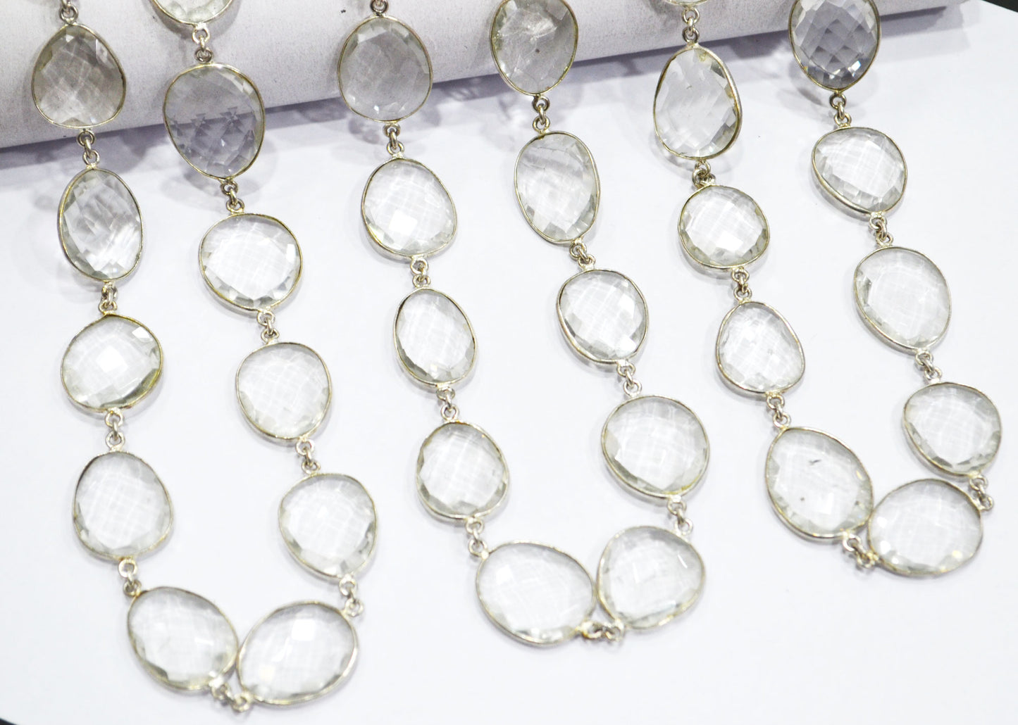 Rock Crystal Faceted Slice Shape Connector Chain , 18 - 22 mm , RB-6095