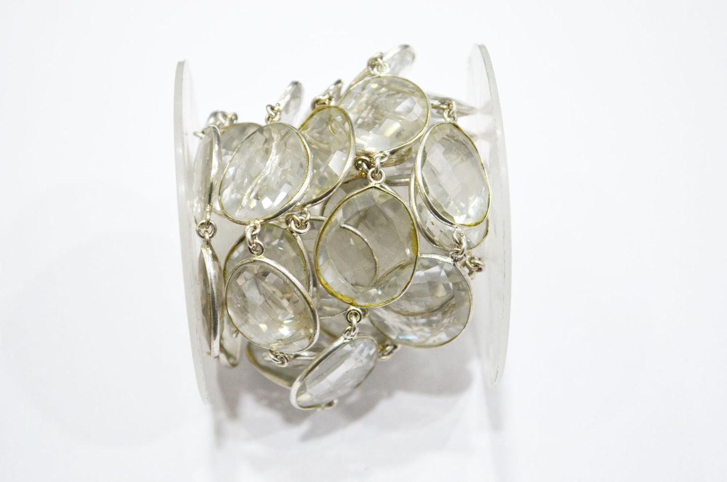 Rock Crystal Faceted Slice Shape Connector Chain , 18 - 22 mm , RB-6095