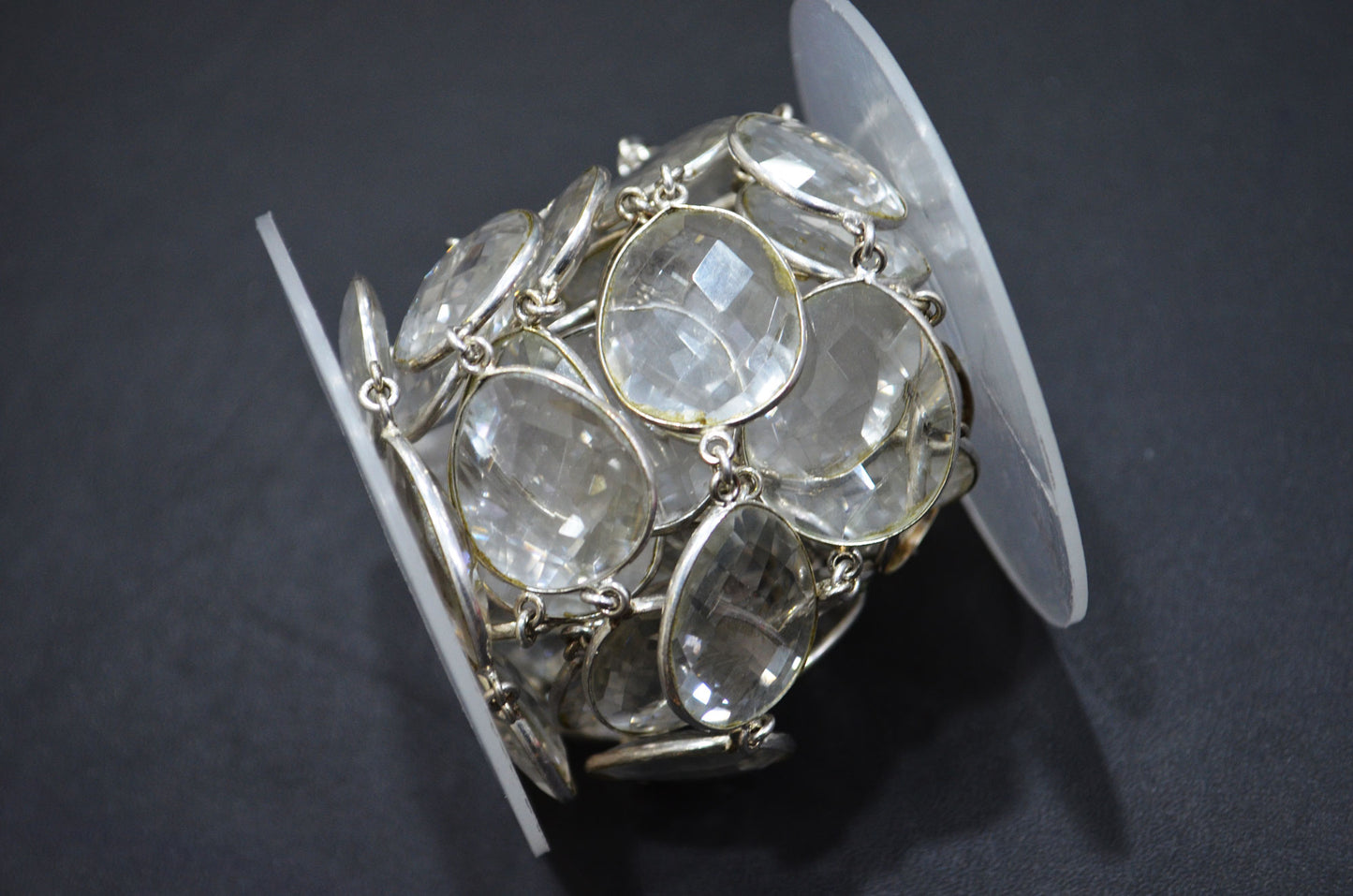 Rock Crystal Faceted Slice Shape Connector Chain , 18 - 22 mm , RB-6095