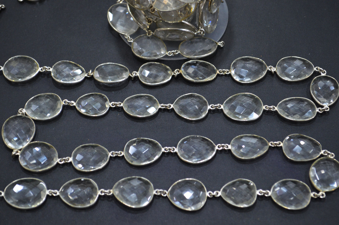 Rock Crystal Faceted Slice Shape Connector Chain , 18 - 22 mm , RB-6095