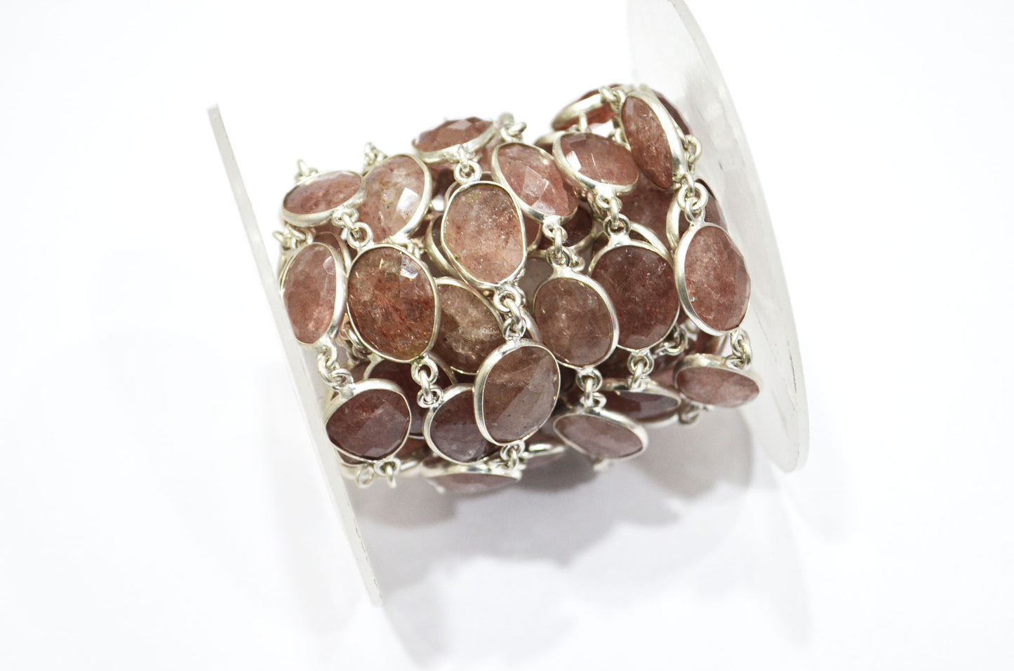Red Strawberry Quartz Faceted Slice Shape Connector Chain , 9 - 14 mm , RB-6096